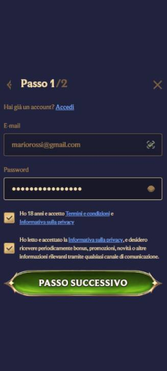 Processo di registrazione di Divaspin su smartphone